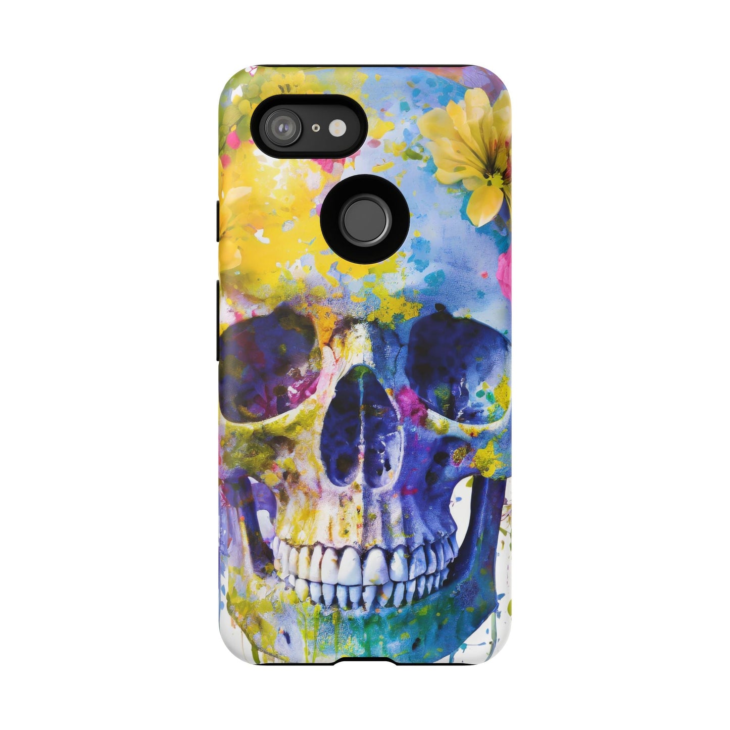 Vibrant Blue Floral Skull Tough Phone Case