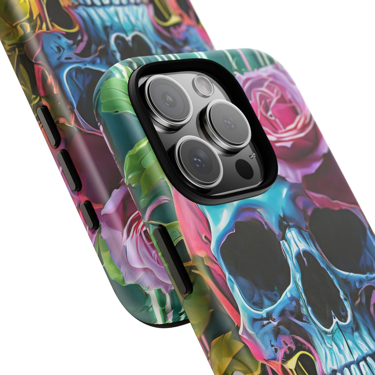 Neon Rose Skull Tough Phone Case