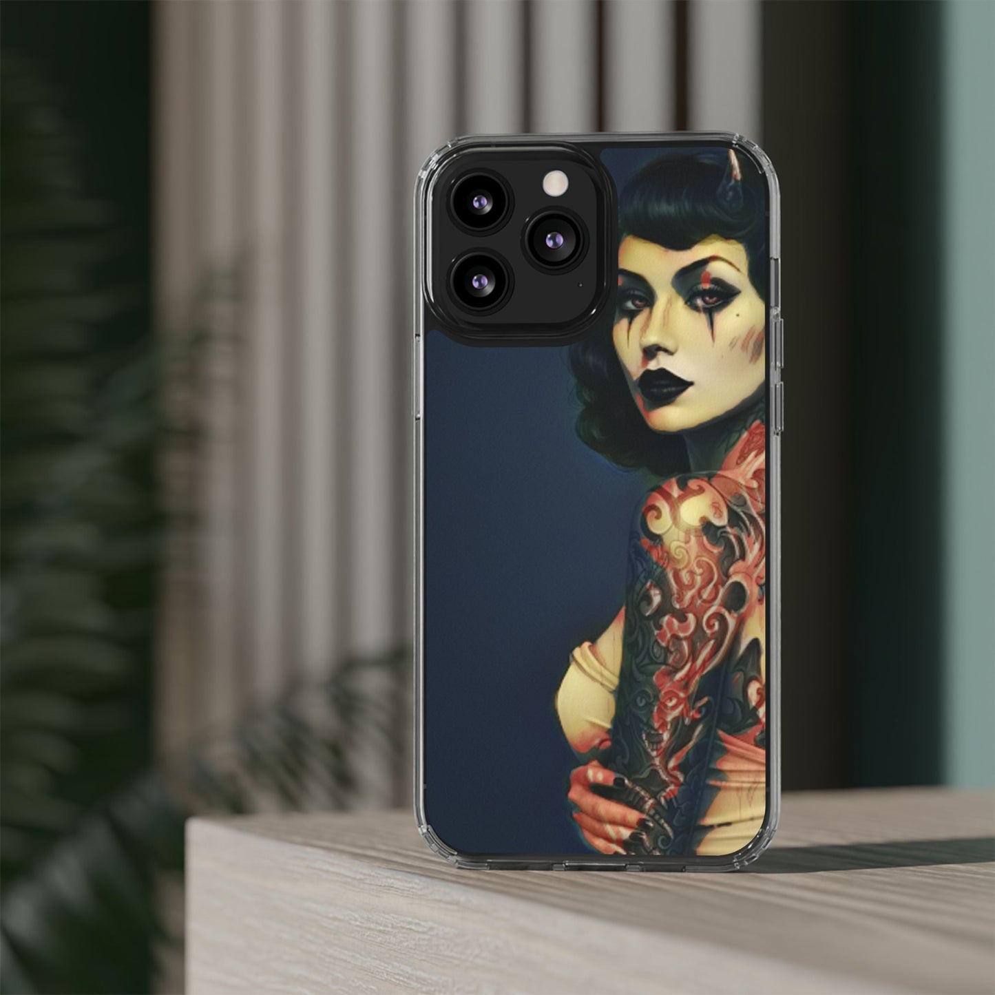 Gothic Devilish Tattooed Beauty Clear Phone Case