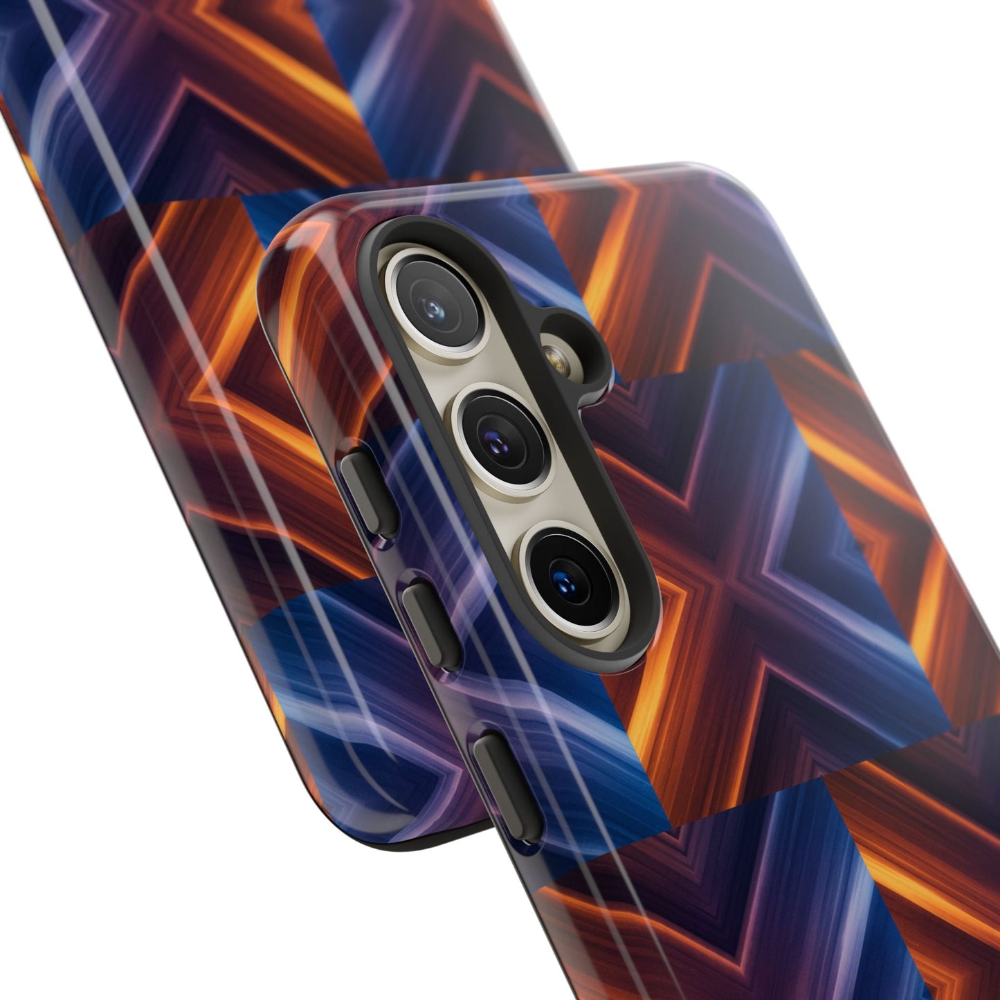 Stylish Tough Phone Case With Blue & Orange Abstract Design