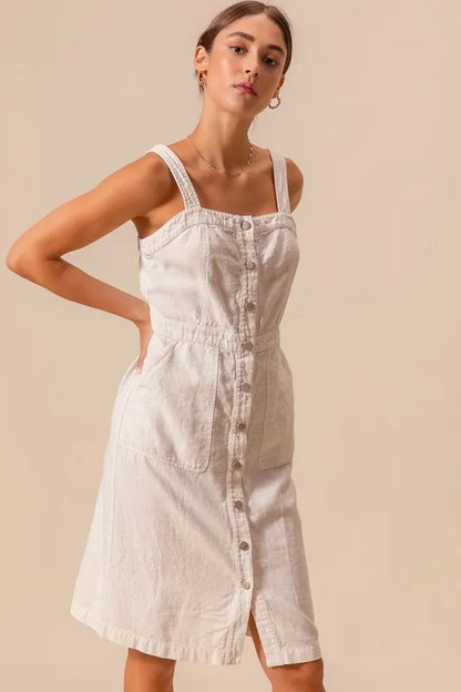 SO ME Button Down Pocket Front Pinafore Dress