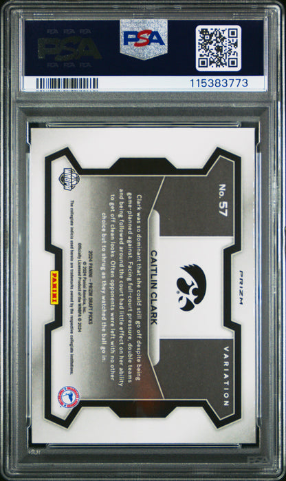 Graded 2024 Panini Prizm Draft Picks Caitlin Clark #57 Variation Red Ice Rookie RC Basketball Card PSA 10 Gem Mint