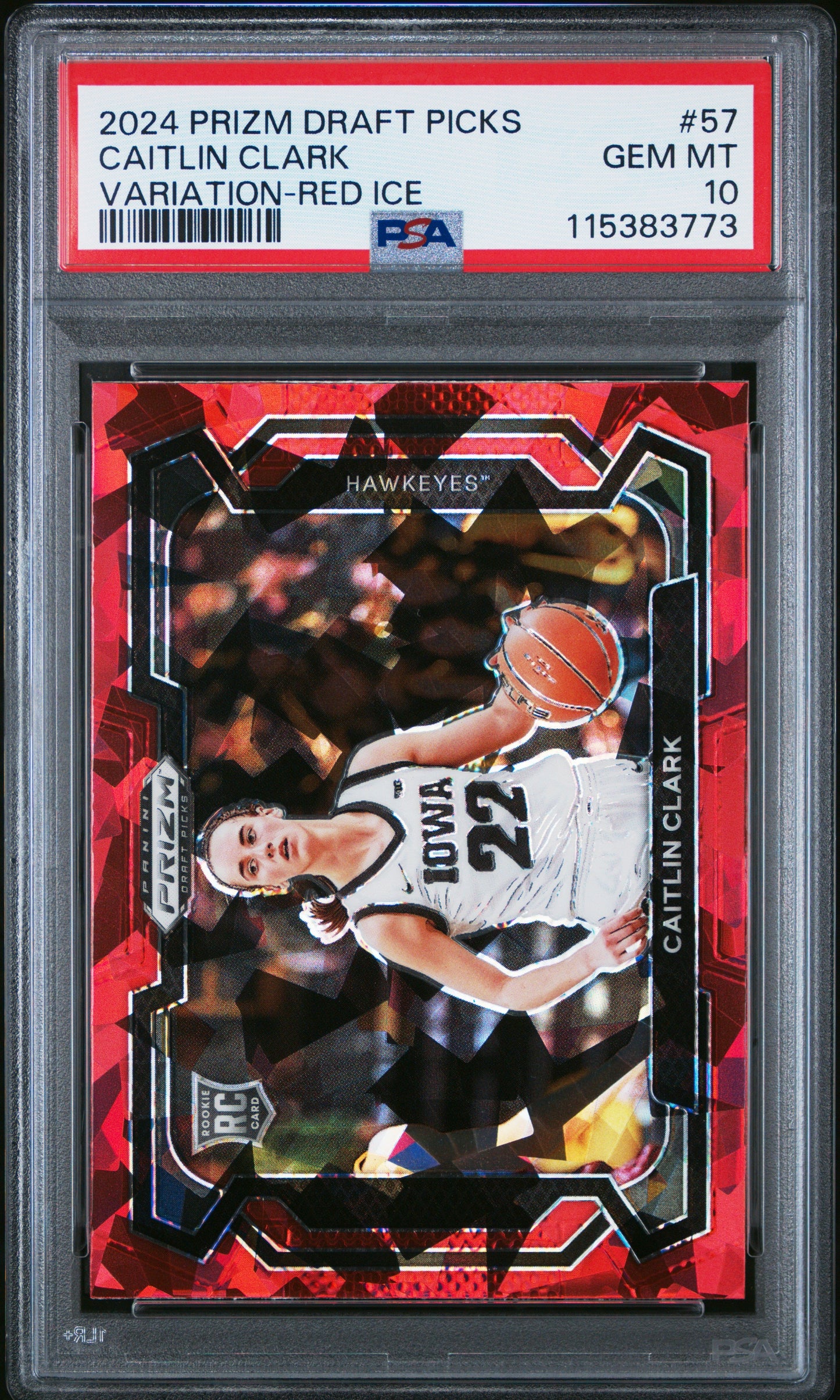 Graded 2024 Panini Prizm Draft Picks Caitlin Clark #57 Variation Red Ice Rookie RC Basketball Card PSA 10 Gem Mint