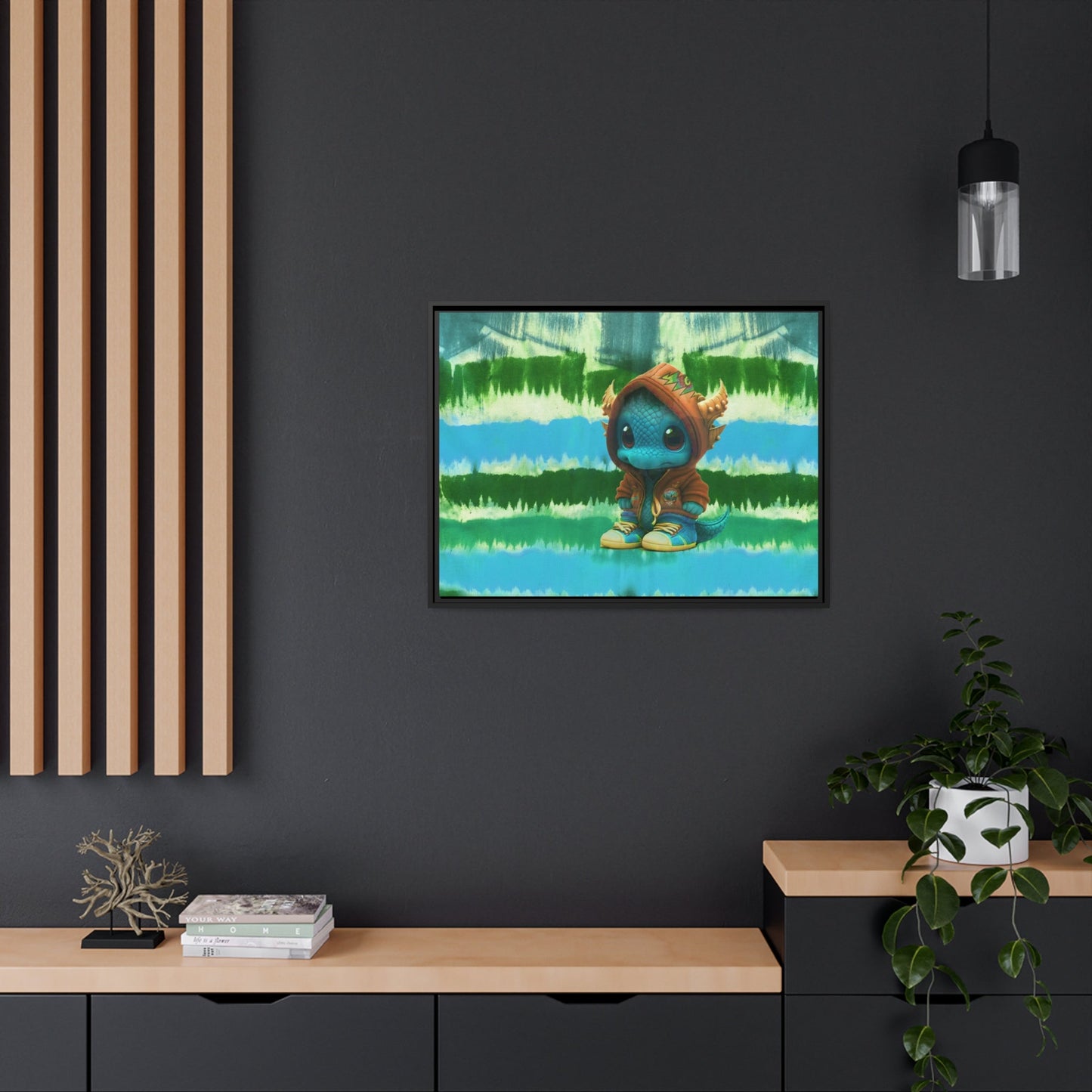 Baby Dragon Jam Aqua Matte Canvas with Black Frame