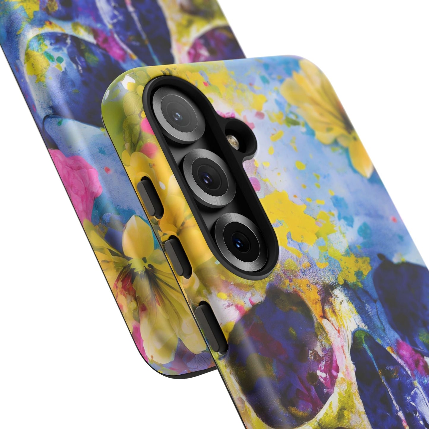 Vibrant Blue Floral Skull Tough Phone Case