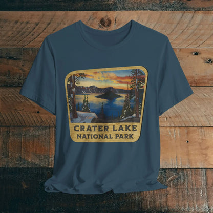 Crater Lake National Park Unisex Fit Short Sleeve T-Shirt Wood Sign