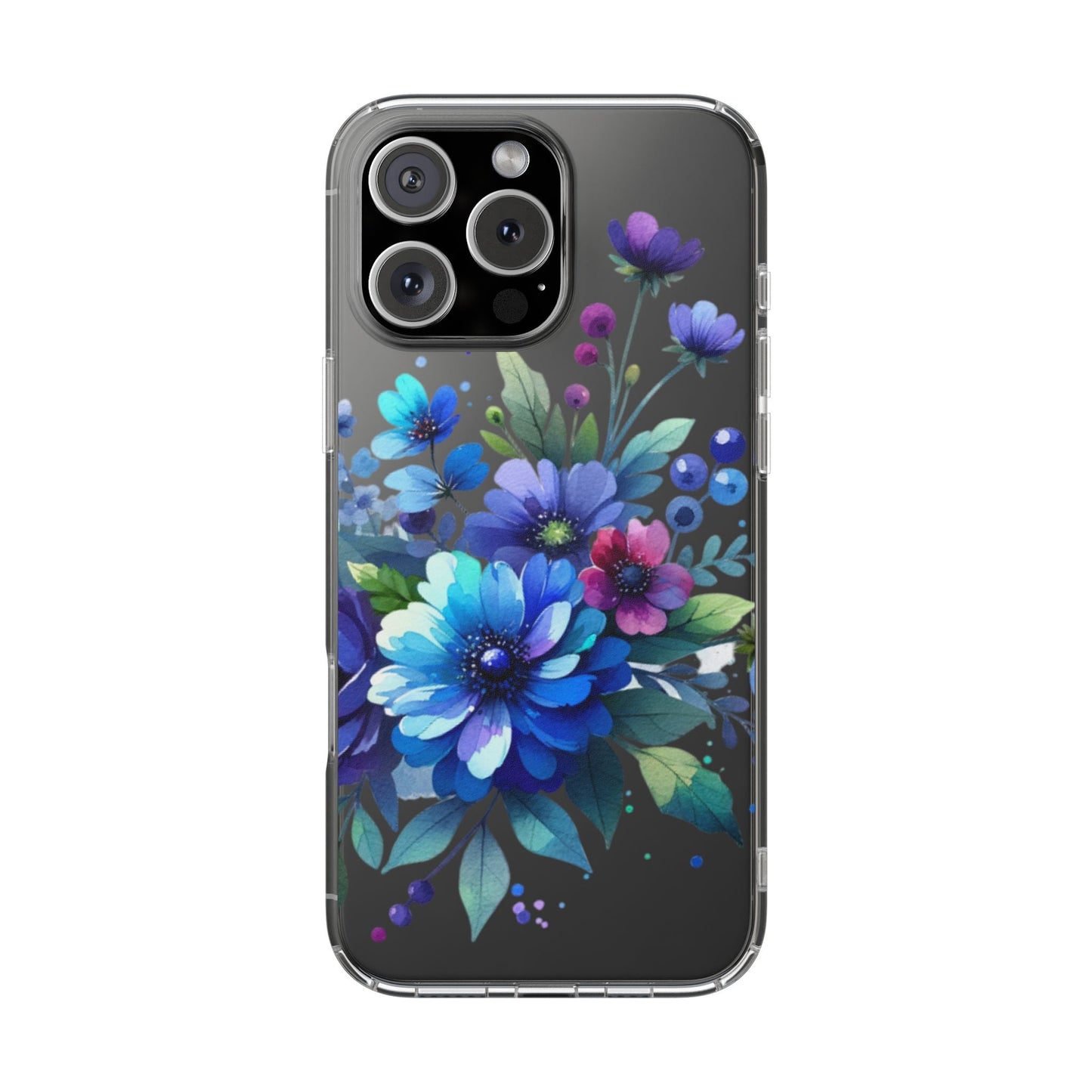 Vibrant Blue Floral Clear Phone Case