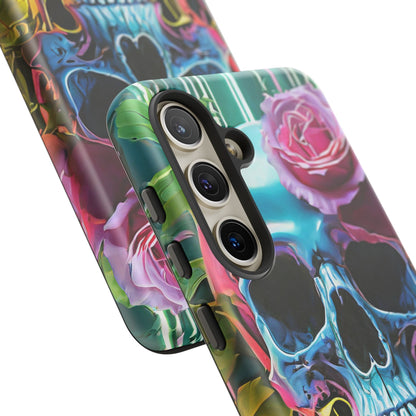 Neon Rose Skull Tough Phone Case