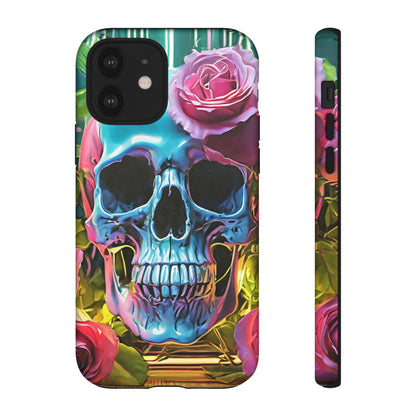 Neon Rose Skull Tough Phone Case