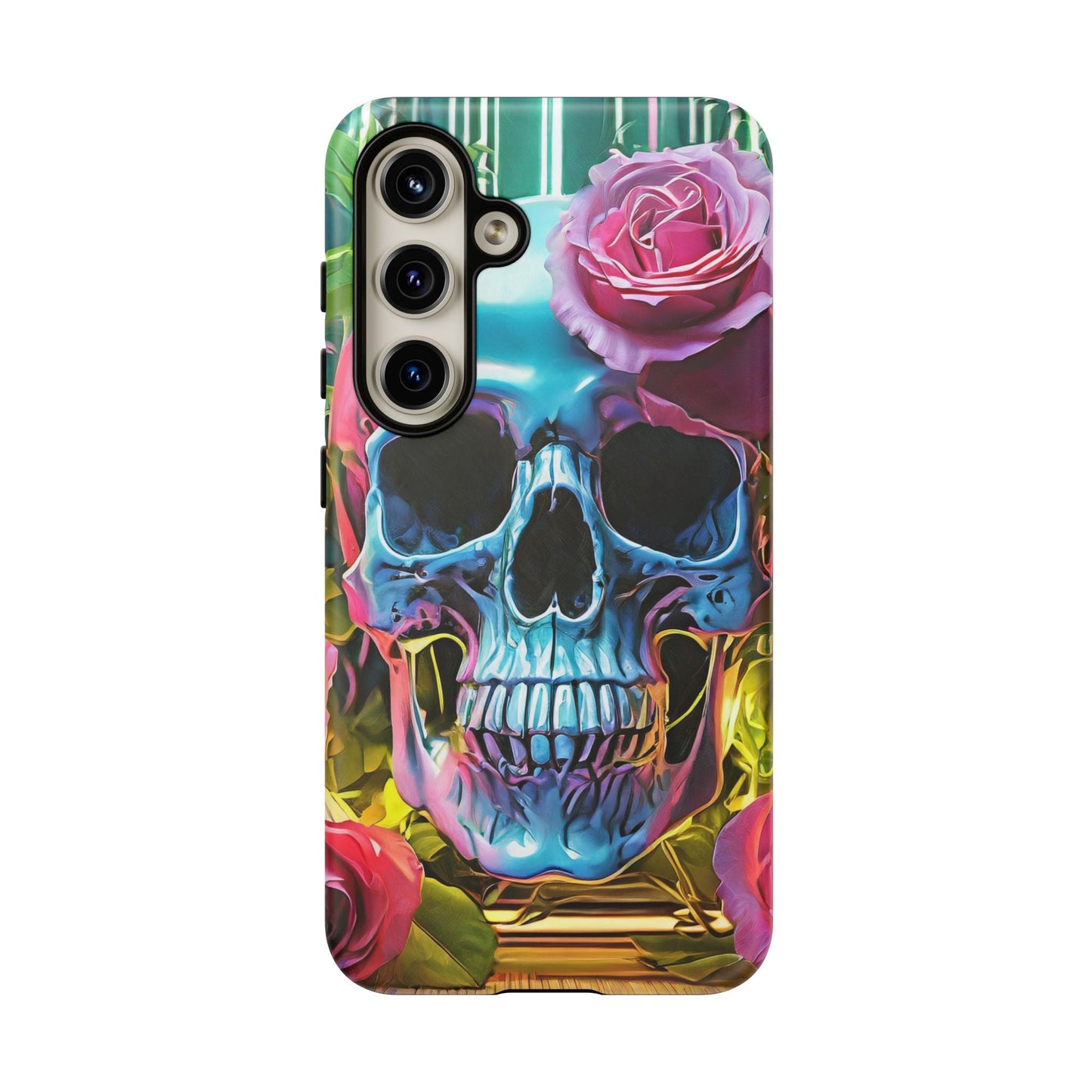 Neon Rose Skull Tough Phone Case