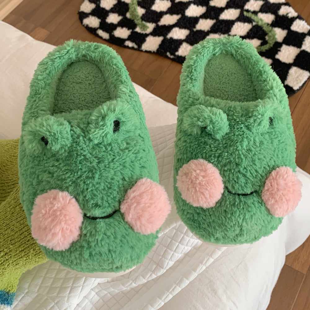 Rosy-Cheeked Frog Plush House Slippers