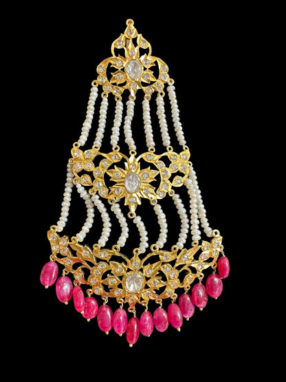 DJHR87 Hyderabadi jhoomar in fresh water pearls and rubies ( SHIPS IN 3 WEEKS )