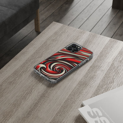 Red & White Swirl Abstract Clear Phone Case