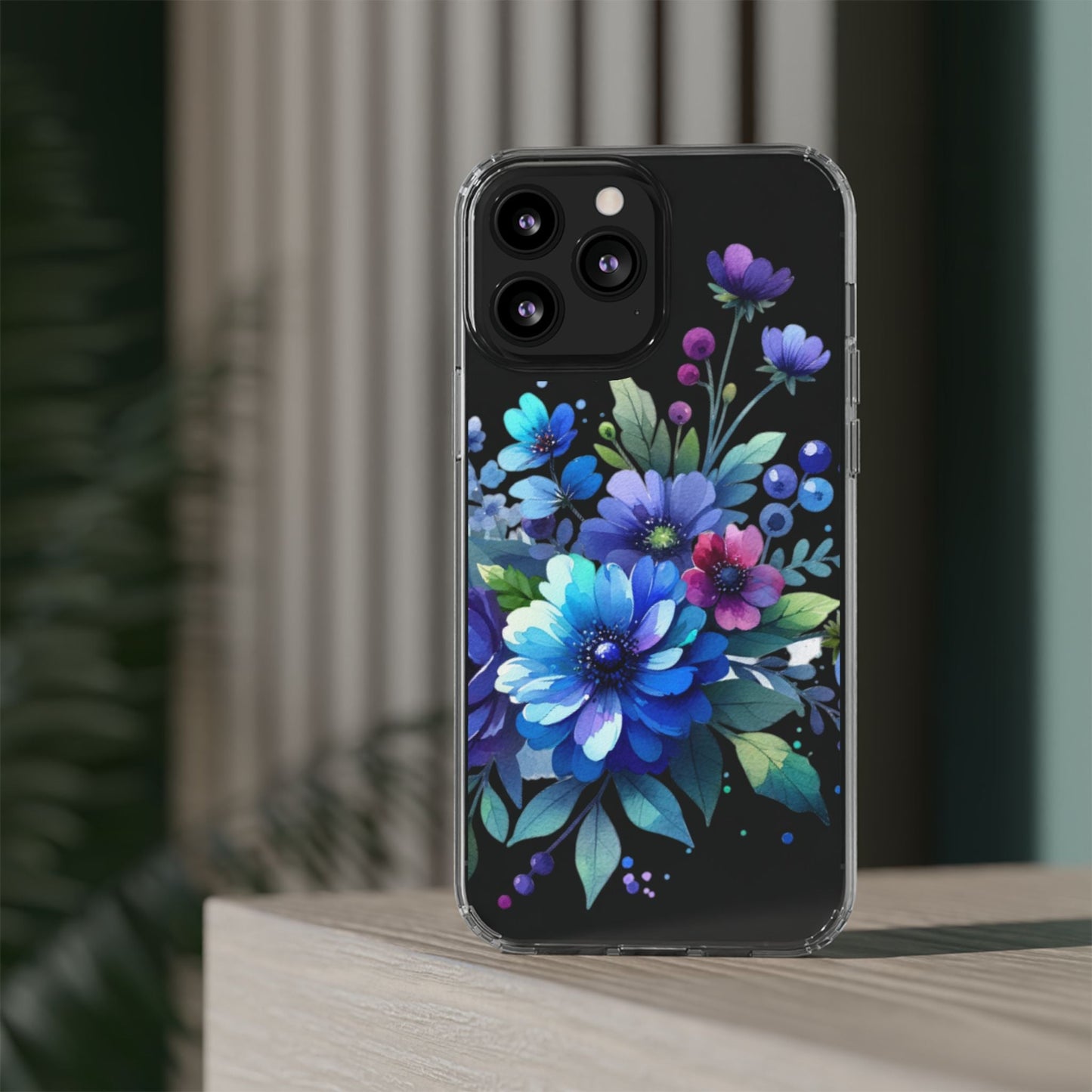 Vibrant Blue Floral Clear Phone Case