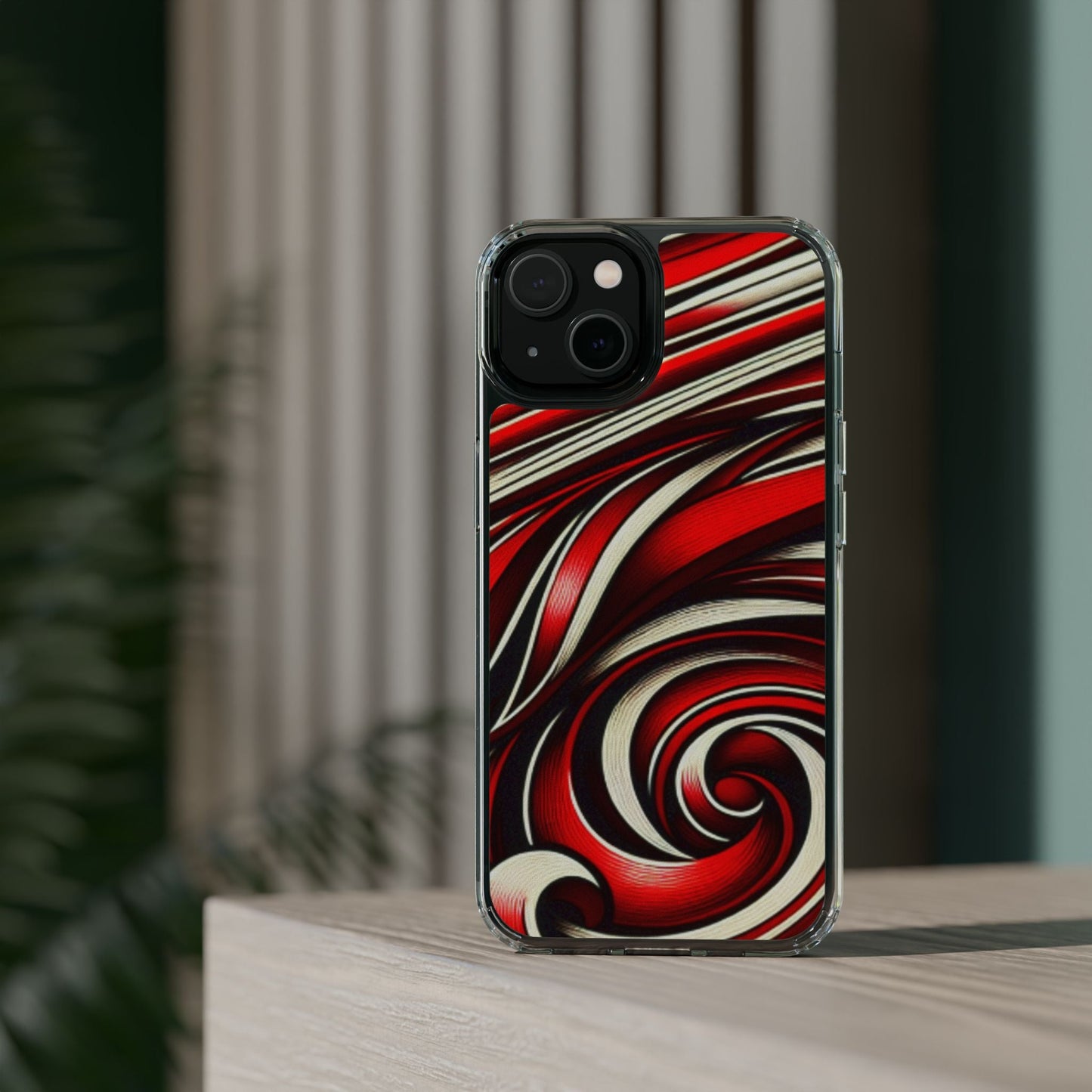 Red & White Swirl Abstract Clear Phone Case