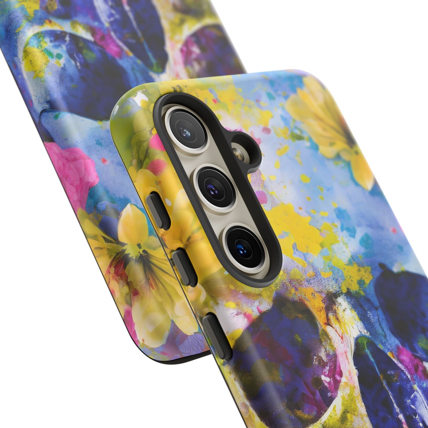 Vibrant Blue Floral Skull Tough Phone Case