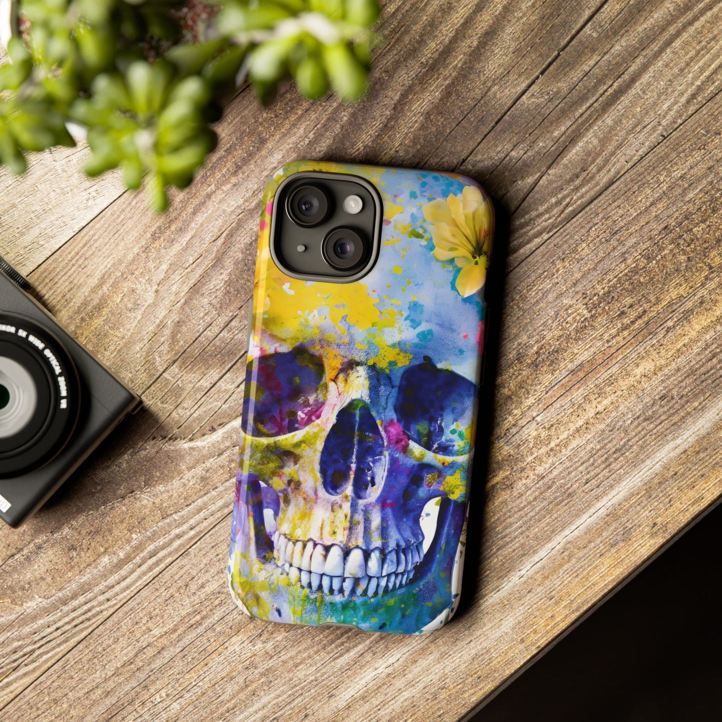 Vibrant Blue Floral Skull Tough Phone Case