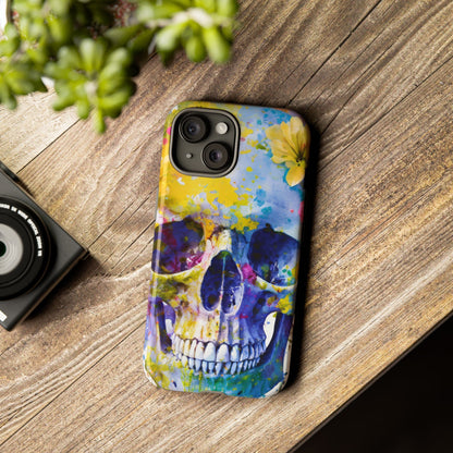 Vibrant Blue Floral Skull Tough Phone Case