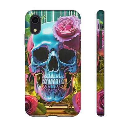 Neon Rose Skull Tough Phone Case