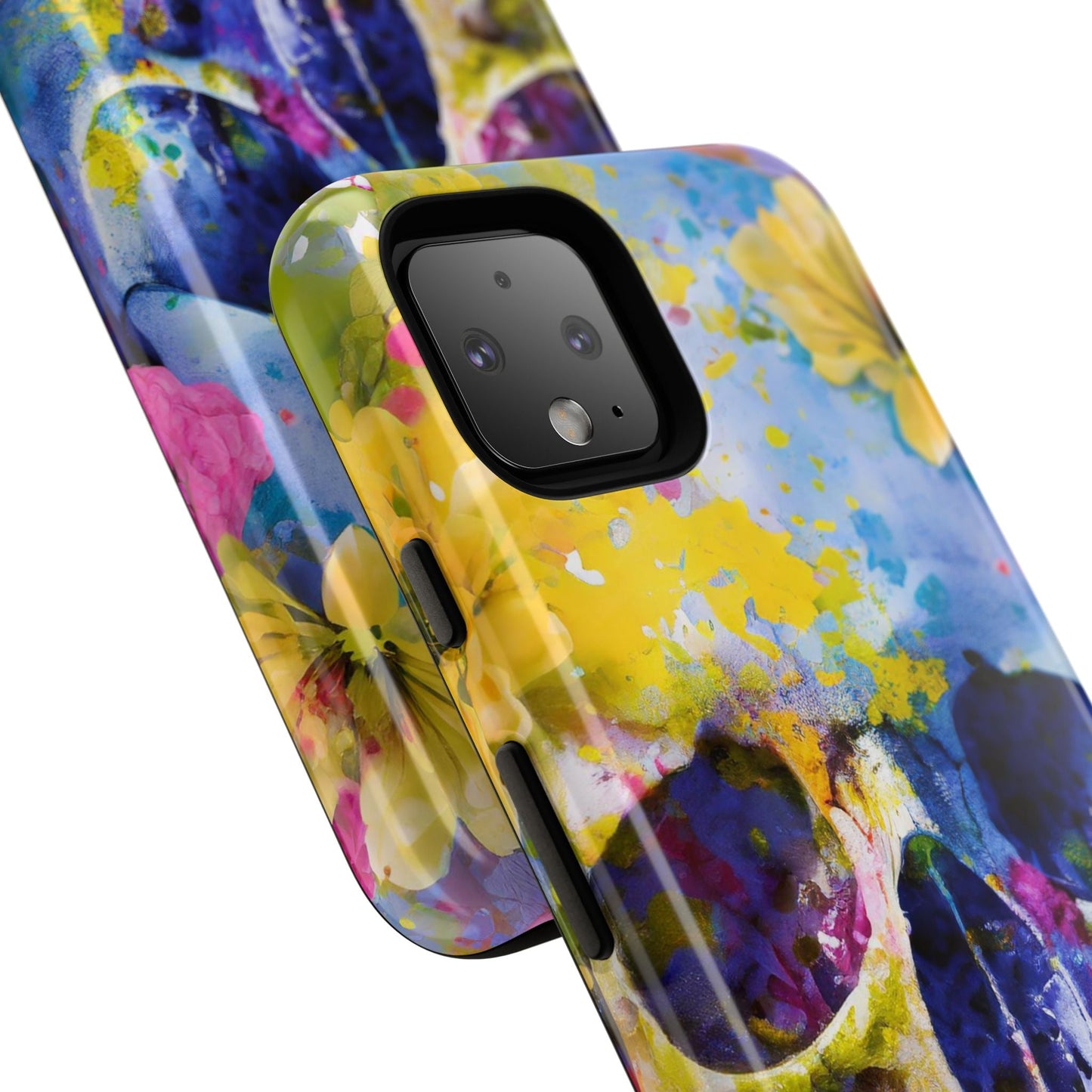 Vibrant Blue Floral Skull Tough Phone Case