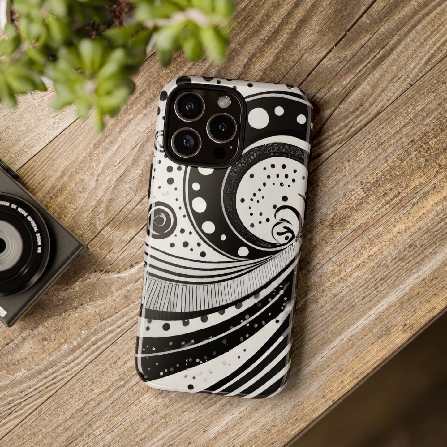 Artistic Black & White Swirl Tough Phone Case