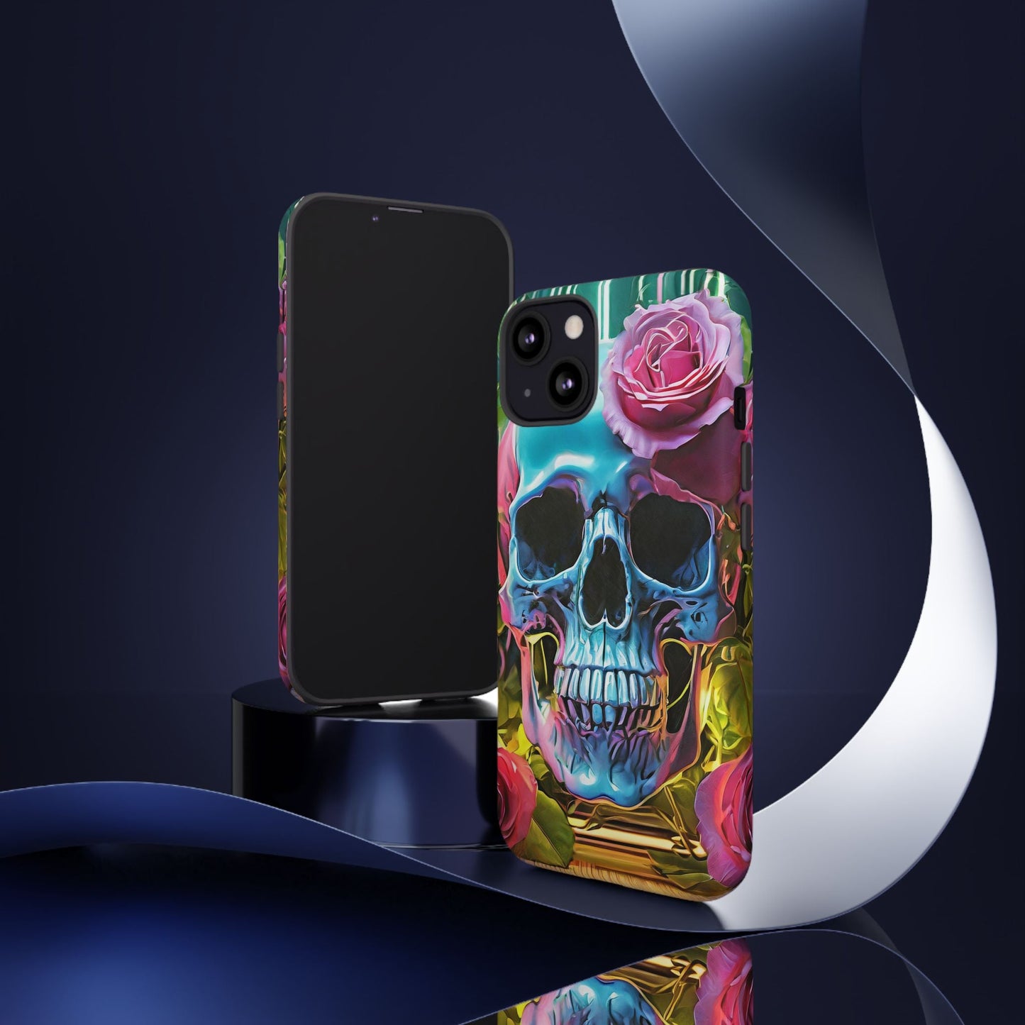 Neon Rose Skull Tough Phone Case