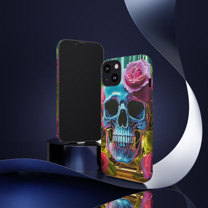 Neon Rose Skull Tough Phone Case