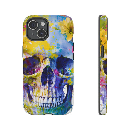 Vibrant Blue Floral Skull Tough Phone Case