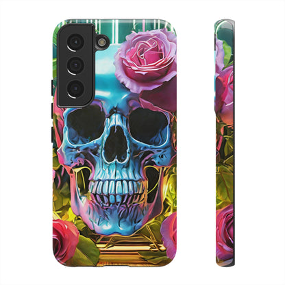 Neon Rose Skull Tough Phone Case