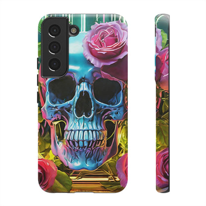 Neon Rose Skull Tough Phone Case