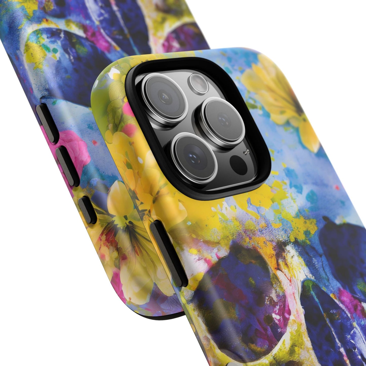 Vibrant Blue Floral Skull Tough Phone Case