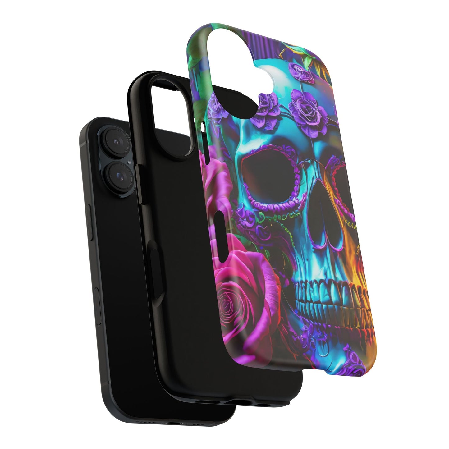 Neon Skull and Roses Vibrant Tough Phone Case
