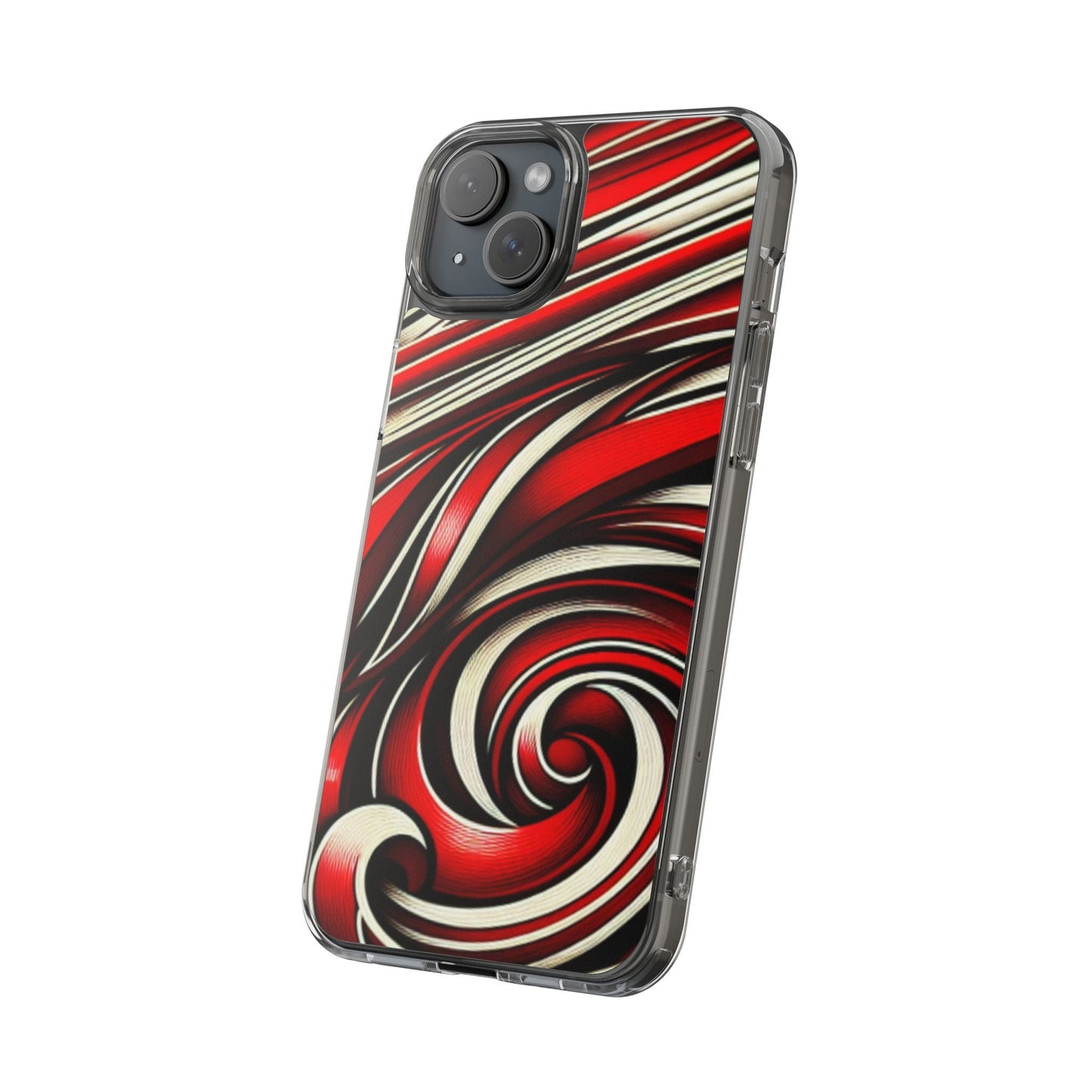 Red & White Swirl Abstract Clear Phone Case
