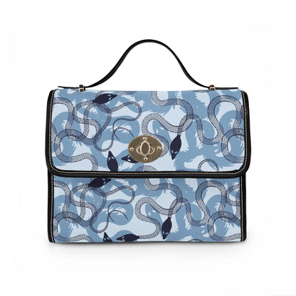 Blue Snake Pattern Fold Over Satchel
