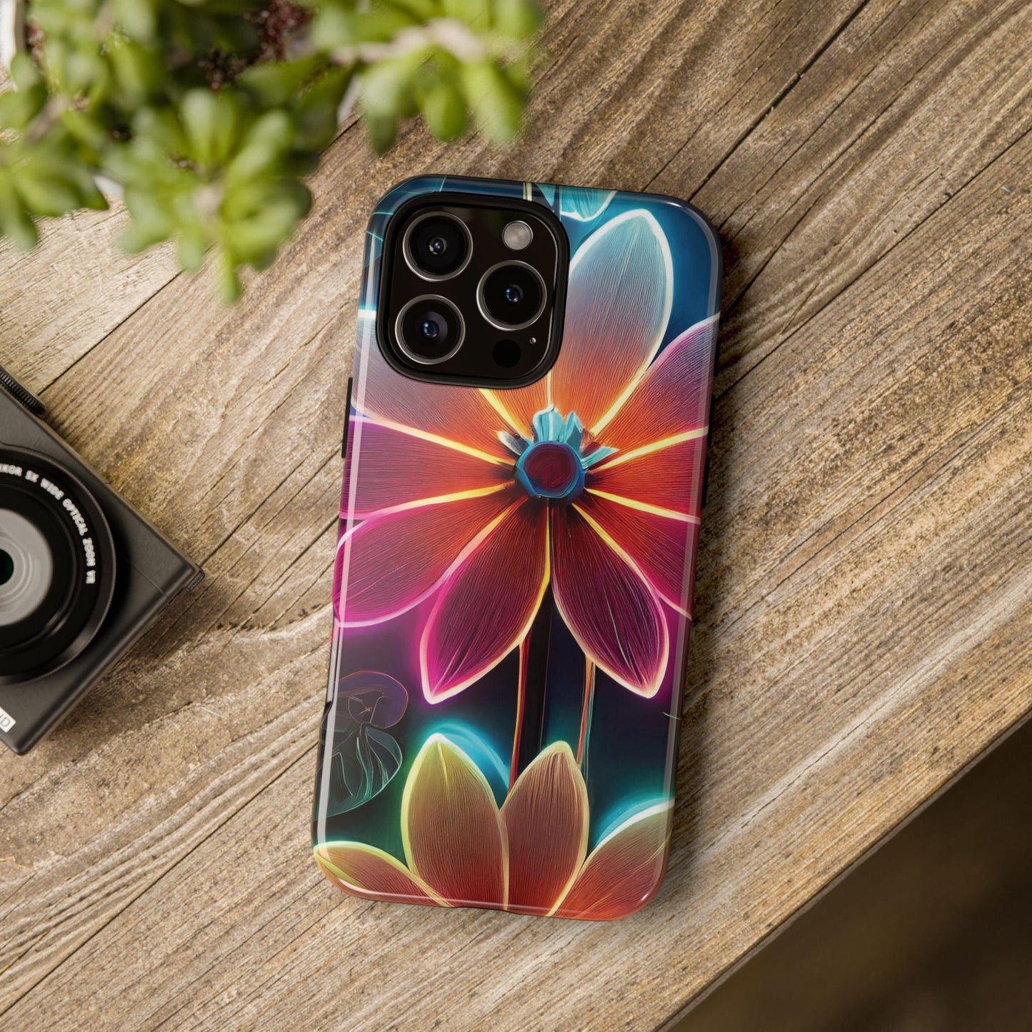 Vibrant Neon Flowers Tough Phone Case