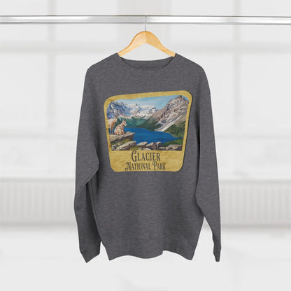 Glacier National Park Unisex Fit Crewneck Sweatshirt Wood Sign Lake View