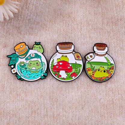 Cute Frog Terrarium Enamel Pins
