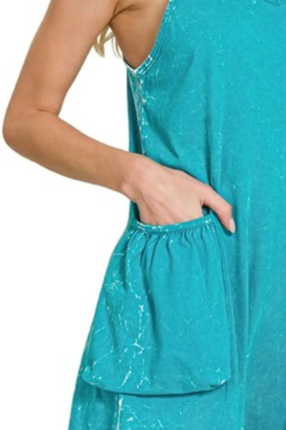 Zenana Acid Crinkle Washed Spaghetti Strap Romper