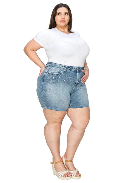 Full Size High Waist Raw Hem Denim Shorts