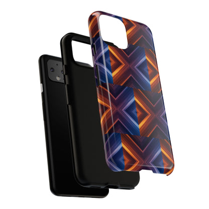 Stylish Tough Phone Case With Blue & Orange Abstract Design
