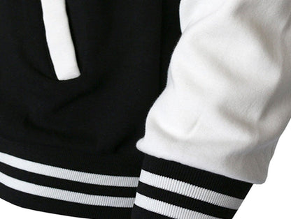 Cotton Blend Varsity Baseball Jacket Black White Two-Tone