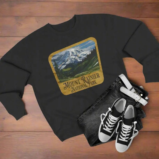 Mount Rainier National Park Unisex Fit Crewneck Sweatshirt Wood Sign