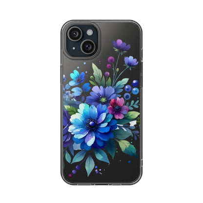 Vibrant Blue Floral Clear Phone Case