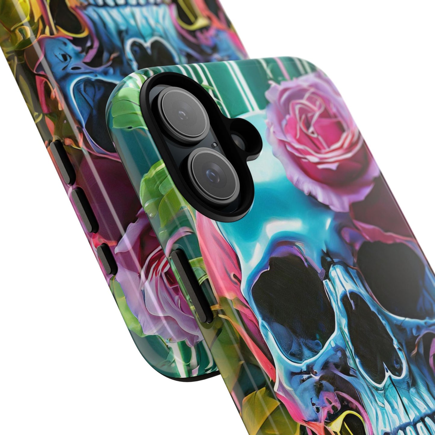 Neon Rose Skull Tough Phone Case
