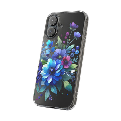 Vibrant Blue Floral Clear Phone Case