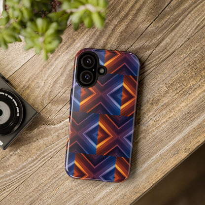 Stylish Tough Phone Case With Blue & Orange Abstract Design