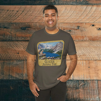 Glacier National Park Unisex Fit Short Sleeve T-Shirt Wood Sign