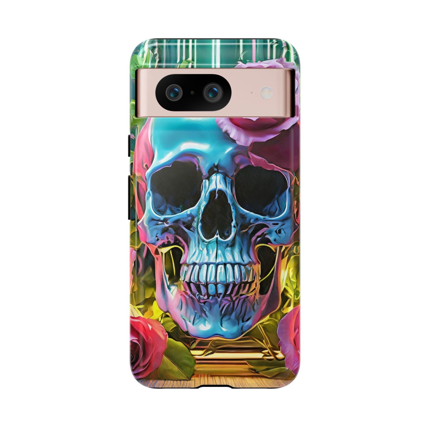 Neon Rose Skull Tough Phone Case