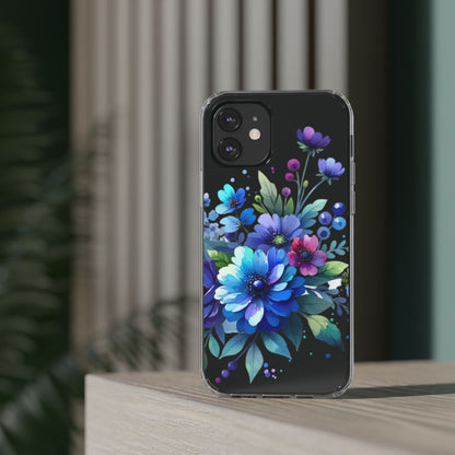 Vibrant Blue Floral Clear Phone Case