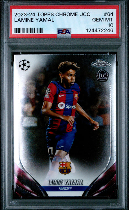 Graded 2023 Topps Chrome UCC Lamine Yamal #64 Rookie RC Soccer Card PSA 10 Gem Mint